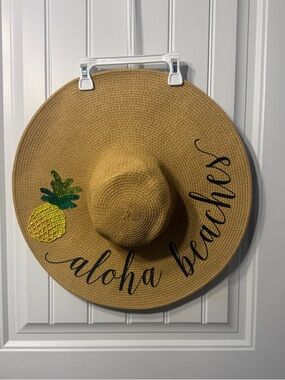 Aloha Beaches Wide Brim Floppy Sun Hat Pineapple Embellished Beach Hat OS